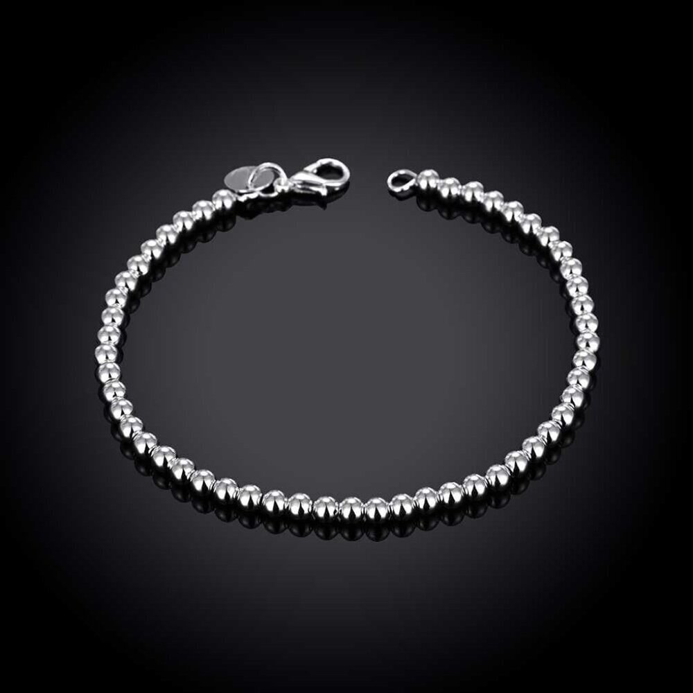 Luxurious Sterling Silver 4MM Bead Bracelet - Perfect Gift for Loved Ones - Picture 3 of 4